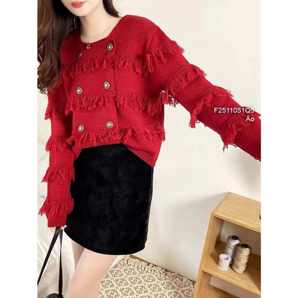 Áo len kiểu phối nút đính sợi dây tua rua tay dài hàng đẹp QC! TOMBI SHOP