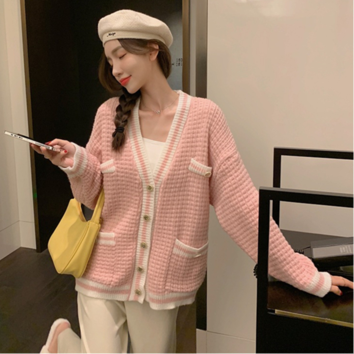 Khoác cardigan len nữ cổ V phong cách Hàn Quốc, áo thu đông viền túi cách điệu nhẹ nhàng DELIZ STUDIO