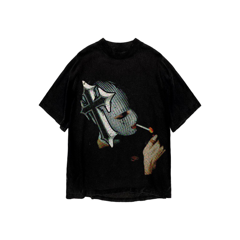 Áo thun in hình unisex nam nữ cotton cao cấp phong cách retro y2k mặt nạ màu đen trắng THS231123_26