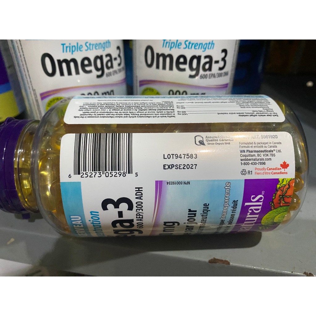 Viên uống dầu cá Triple Strength OMEGA-3 200 viên hàm lượng EPA, DHA cao hỗ trợ sáng mắt bổ não từ hãng WEBBER NATURALS