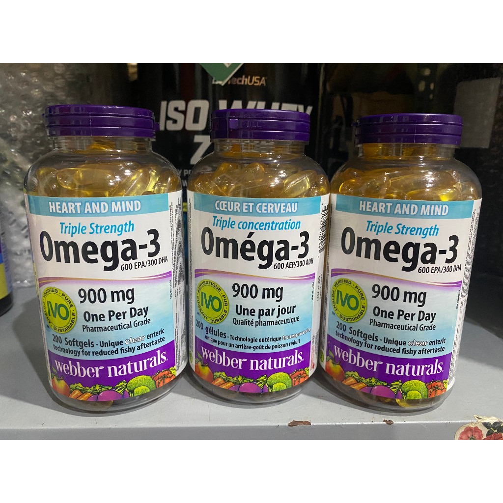 Viên uống dầu cá Triple Strength OMEGA-3 200 viên hàm lượng EPA, DHA cao hỗ trợ sáng mắt bổ não từ hãng WEBBER NATURALS