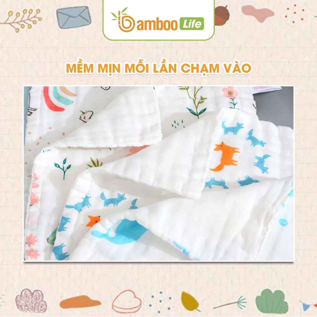 Set 5 khăn sữa cho bé Bamboo Life chính hãng chất liệu sợi tre 30x30 cm mềm mịn thấm hút kháng khuẩn an toàn cho bé