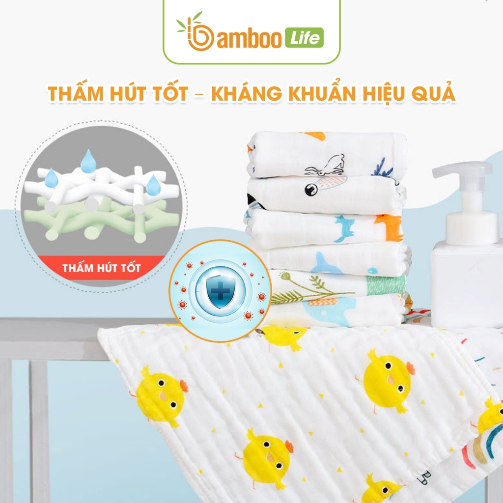 Set 5 khăn sữa cho bé Bamboo Life chính hãng chất liệu sợi tre 30x30 cm mềm mịn thấm hút kháng khuẩn an toàn cho bé