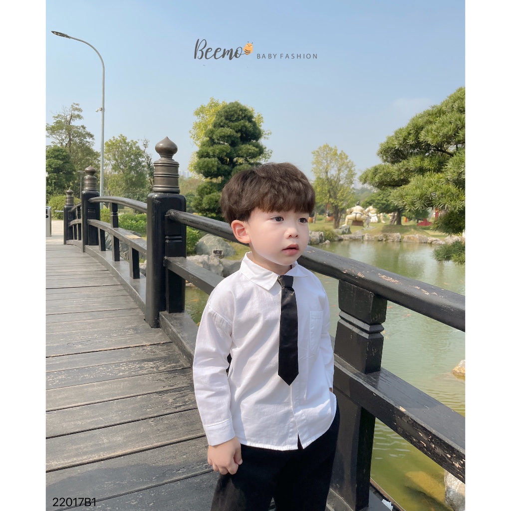 Set sơ mi kèm cavart cho bé trai Beemo, Chất liệu thô Hàn, quần kaki mềm mại B108