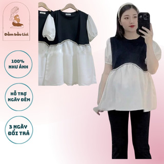 Áo bầu babydoll công sở, áo bầu xinh tay ngắn cho mẹ bầu