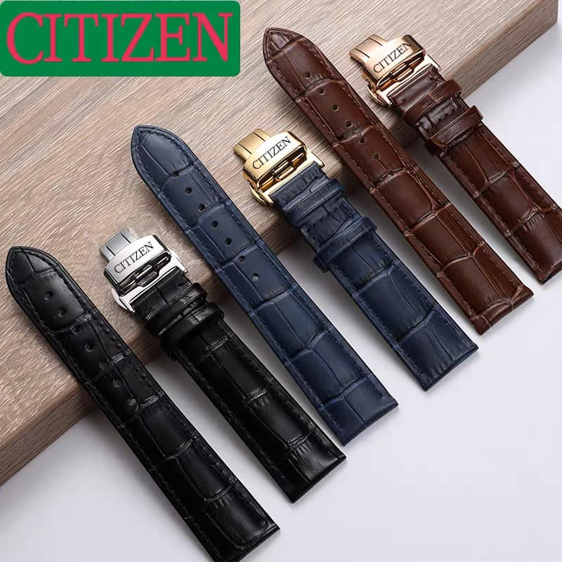 Dây đeo cho đồng hồ CITIZEN, da bò dập vân cá sấu, chống hút mồ hôi, khoá bướm 2 nút bấm