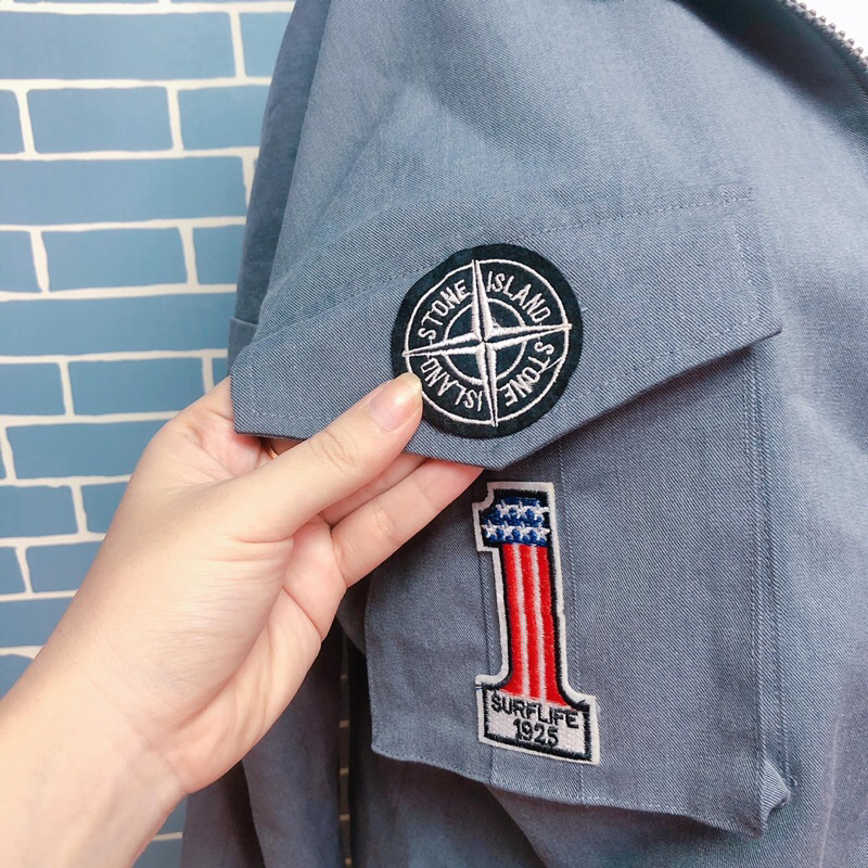 Áo khoác ngoài xám hình thêu 2hand