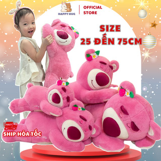 Gấu bông lotso huggin bear lông xù tai dâu nằm, đồ chơi, thú nhồi bông cao cấp size 25/35/45/55/65/75cm - happy hug