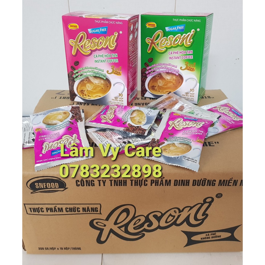 Cà phê hoà tan Resoni 3in1  hộp 200g/10 gói, 5 hộp tặng 1 thanh rong biển kẹp ăn kiêng