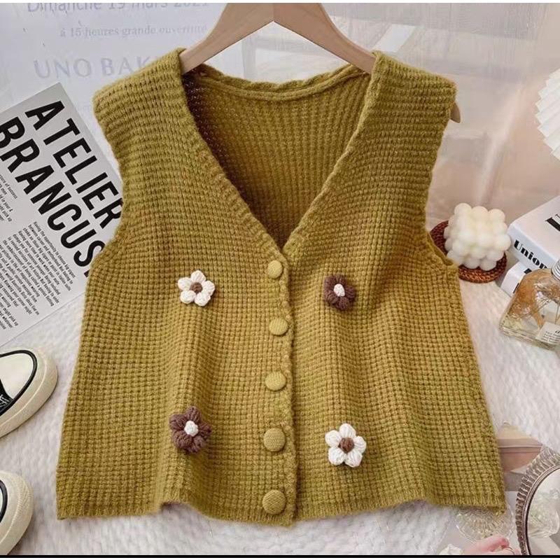 ÁO LEN GHILE ĐÍNH HOA 1007097 Trần Hân Shop