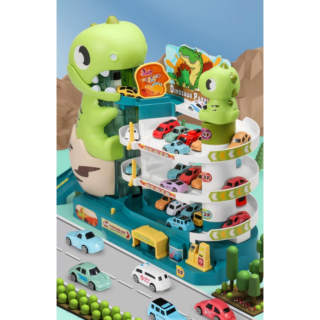 BỘ ĐỒ CHƠI BÃI XE KHỦNG LONG CÓ THỂ KẾT HỢP CÙNG BỘ ĐỒ CHƠI ĐƯỜNG ĐUA HẦM KHỦNG LONG