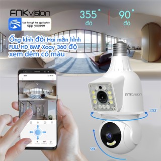 【New】Camera Yoosee 2 mắt kết nối bằng đui đèn E27 Fnkvision 8.0 MP ,xem đồng thời 2 giao diện - bảo hành  1 năm
