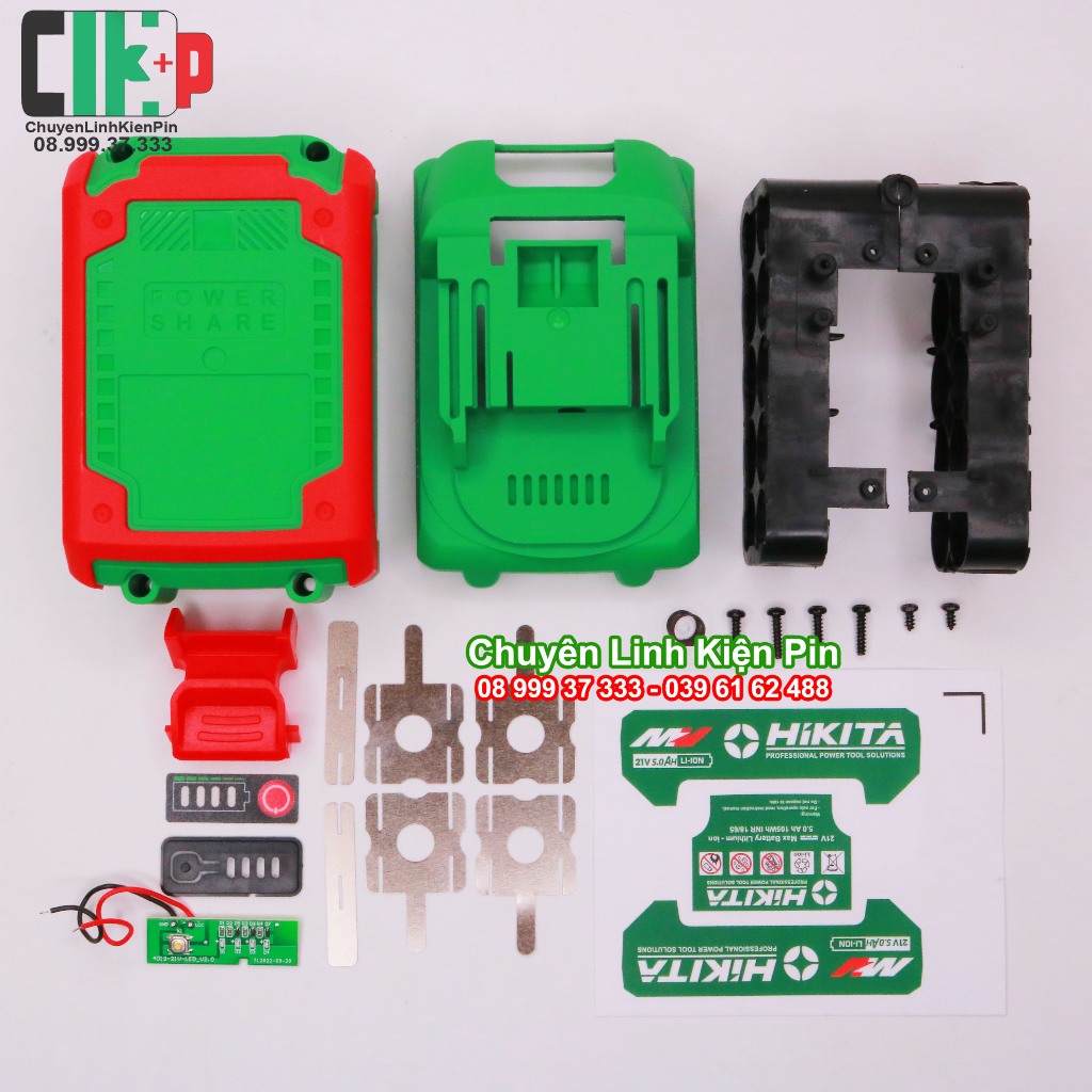 Vỏ báo pin HIKITA 5s 2P đóng 10 cell 18650, chống sốc có kẽm & tem