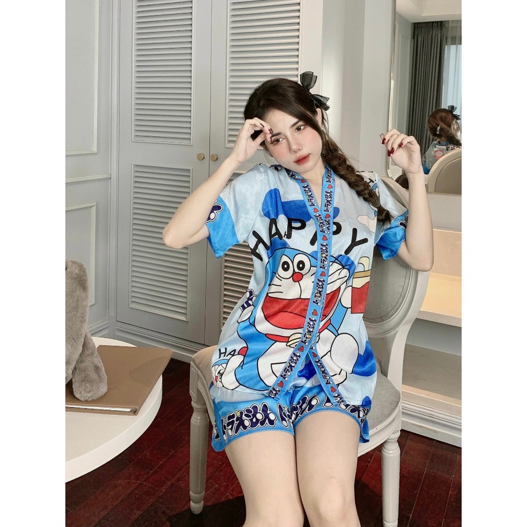 Bộ mặc nhà BIGSIZE Pijama quần đùi lụa xước thiết kế in 5D họa tiết sắc nét - phần 2