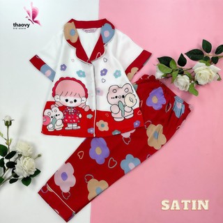 Bộ Pizama Tay Ngắn Cho Bé 10-60kg Chất Liệu Satin Cao Cấp -Thaovy kids