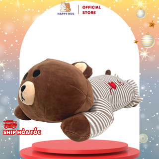 Gối ôm gấu Brown mặc váy kẻ size 45cm đáng yêu, gấu bông ôm nằm - Happy Hug