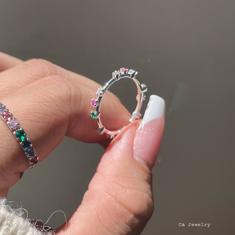 Nhẫn bạc nhẫn nữ bạc s925 những hạt tròn nhấp nhô màu sắc phong cách Hàn Quốc Cá jewelry NB225