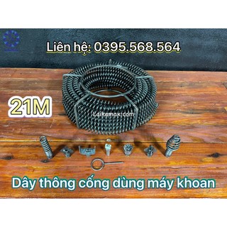 Dây thông cống dùng máy khoan dài 21m + 6 đầu thông + kết nối máy khoan