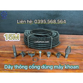 Dây thông cống dùng máy khoan dài 15m + 6 đầu thông + kết nối máy khoan