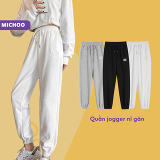 Quần jogger nữ thể thao michoo nỉ gân tổ ong 3 màu basic