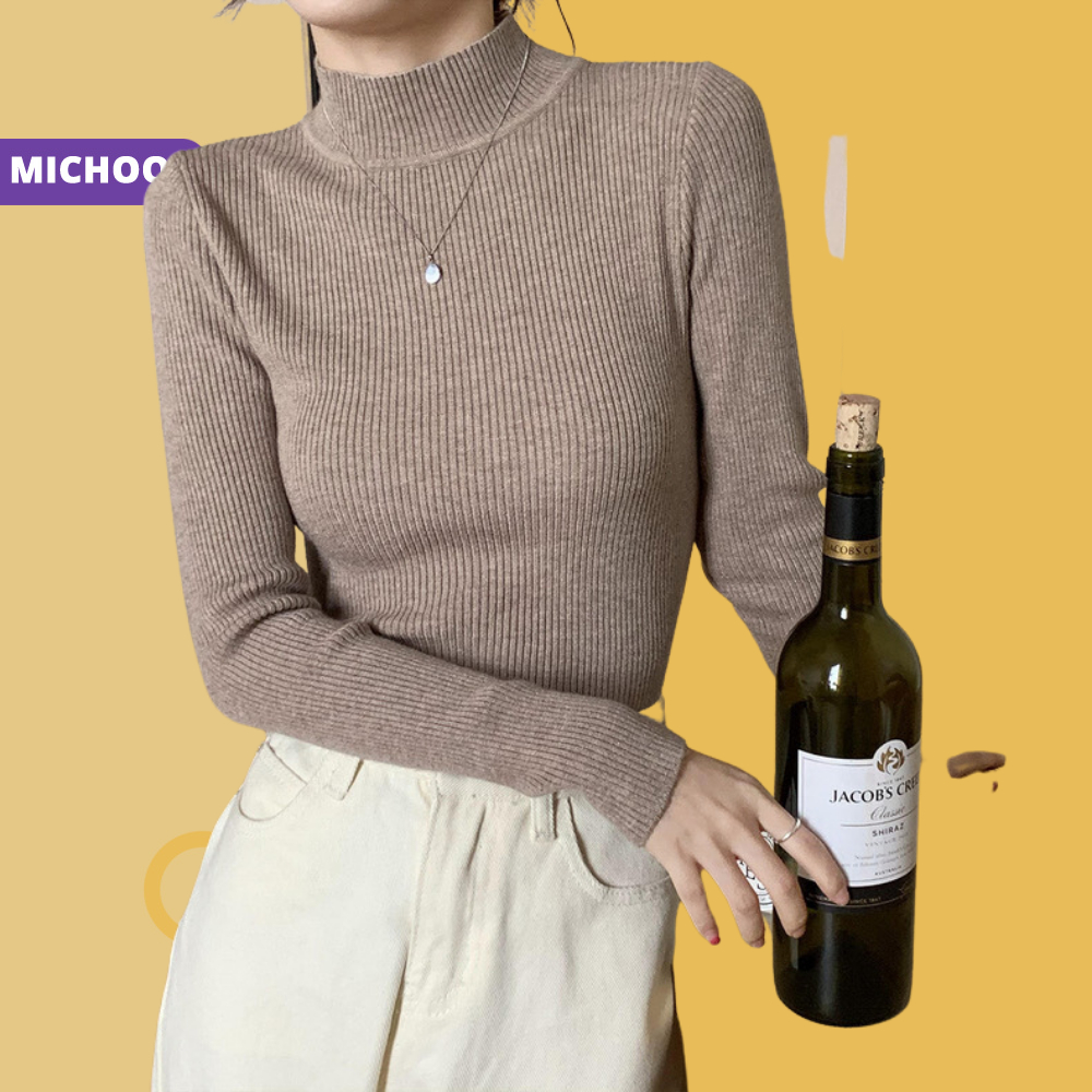 Áo Tăm Len Cổ Thấp 3cm MICHOO Form Ôm Co Dãn Nhiều Màu Trơn Trẻ Trung