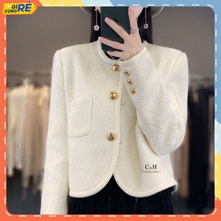 Áo khoác dạ Tweed nữ dày dặn Áo tweet nữ trắng mùa Thu Đông ấm áp C&H Clothing