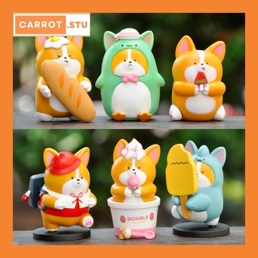 Mô hình Chó chibi, tượng chó Corgi Foodie nhiều kiểu dáng đáng yêu tiểu cảnh, quà tặng bạn bè