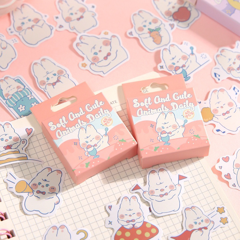 Hộp 45 hình dán hoạ tiết hoạt hình Soft and cute Animal Daily-Tiệm Ốc Sột