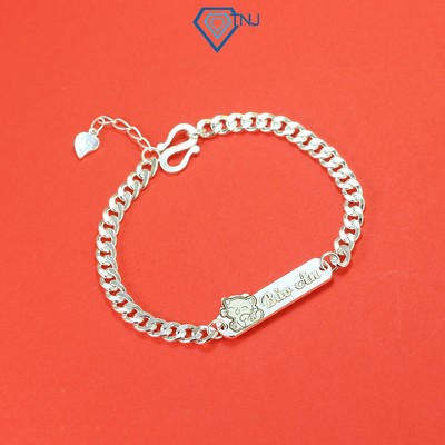 Vòng bạc cho bé mắt xích khắc tên theo yêu cầu hình mèo con xinh xắn LTT0151 - Trang Sức TNJ
