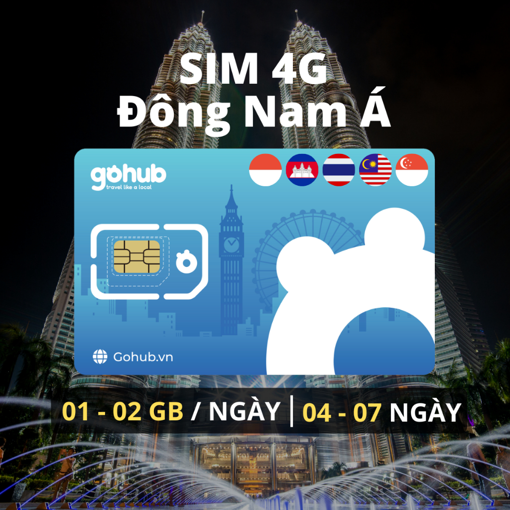 SIM 4G du lịch Đông Nam Á (Singapore, Malaysia, Thái Lan, Indonesia, Campuchia) - Gói theo ngày (04 - 07 ngày)