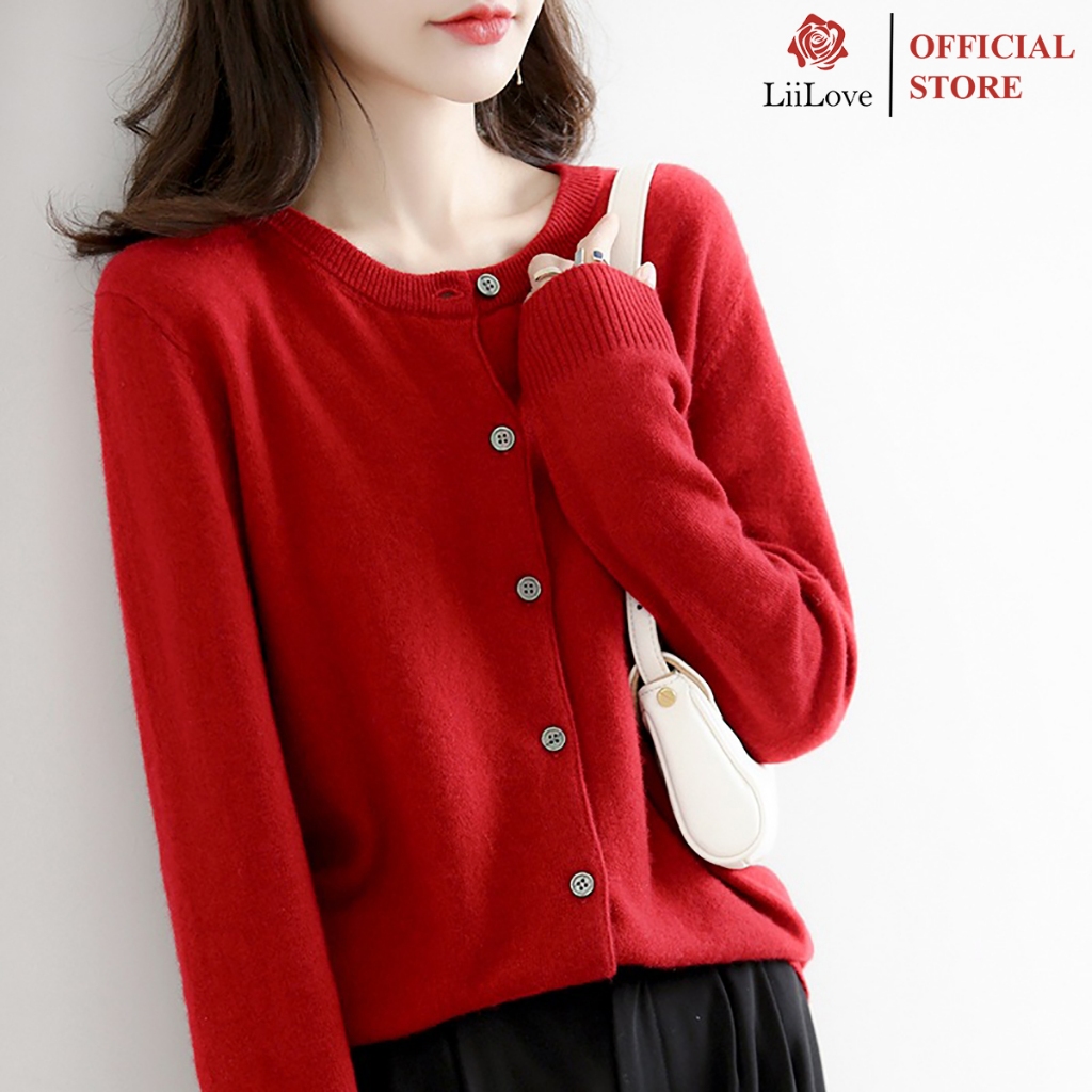 Áo Len Nữ, Áo Len Cadigan Dài Tay Cổ Tròn Dễ Thương, Chất Len Mềm Mịn Hàn Quốc LiiLove CE