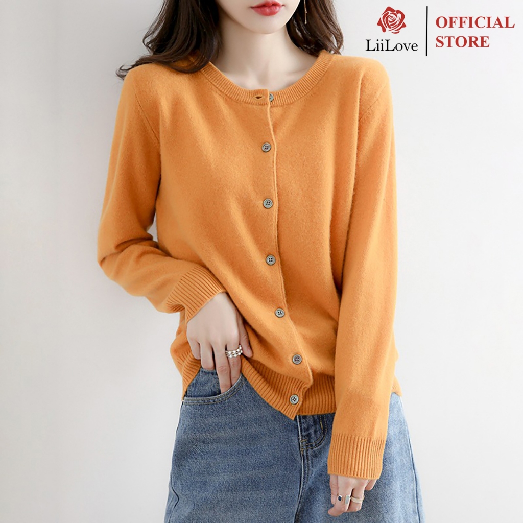 Áo Len Nữ, Áo Len Cadigan Dài Tay Cổ Tròn Dễ Thương, Chất Len Mềm Mịn Hàn Quốc LiiLove CE