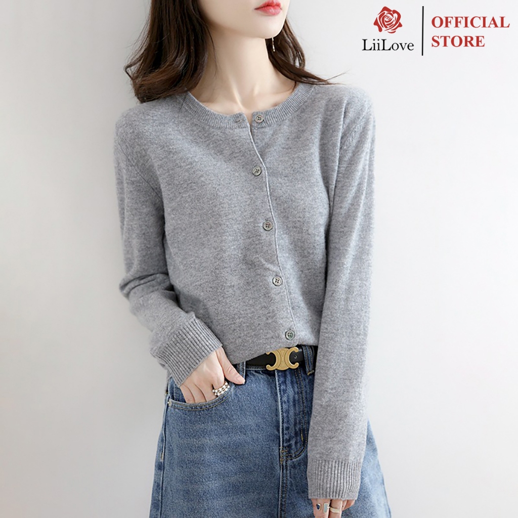 Áo Len Nữ, Áo Len Cadigan Dài Tay Cổ Tròn Dễ Thương, Chất Len Mềm Mịn Hàn Quốc LiiLove CE