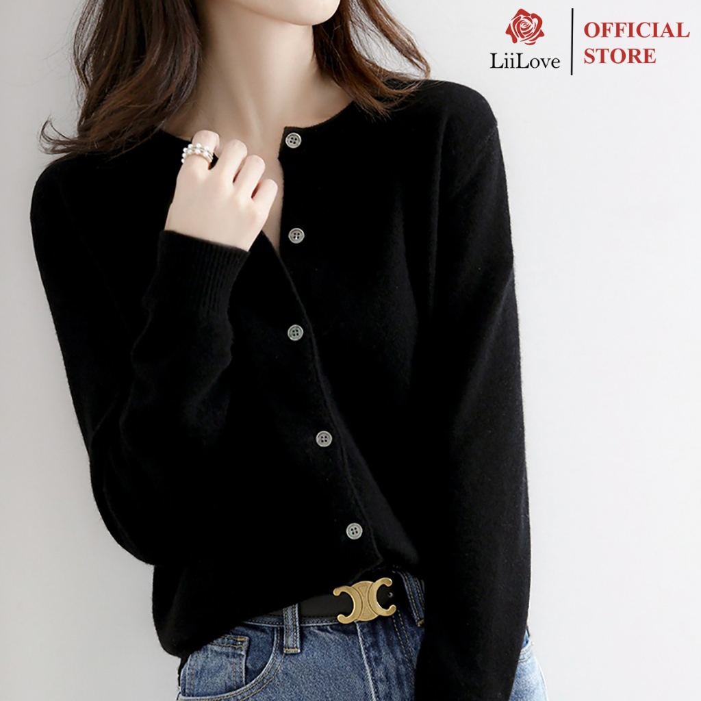 Áo Len Nữ, Áo Len Cadigan Dài Tay Cổ Tròn Dễ Thương, Chất Len Mềm Mịn Hàn Quốc LiiLove CE