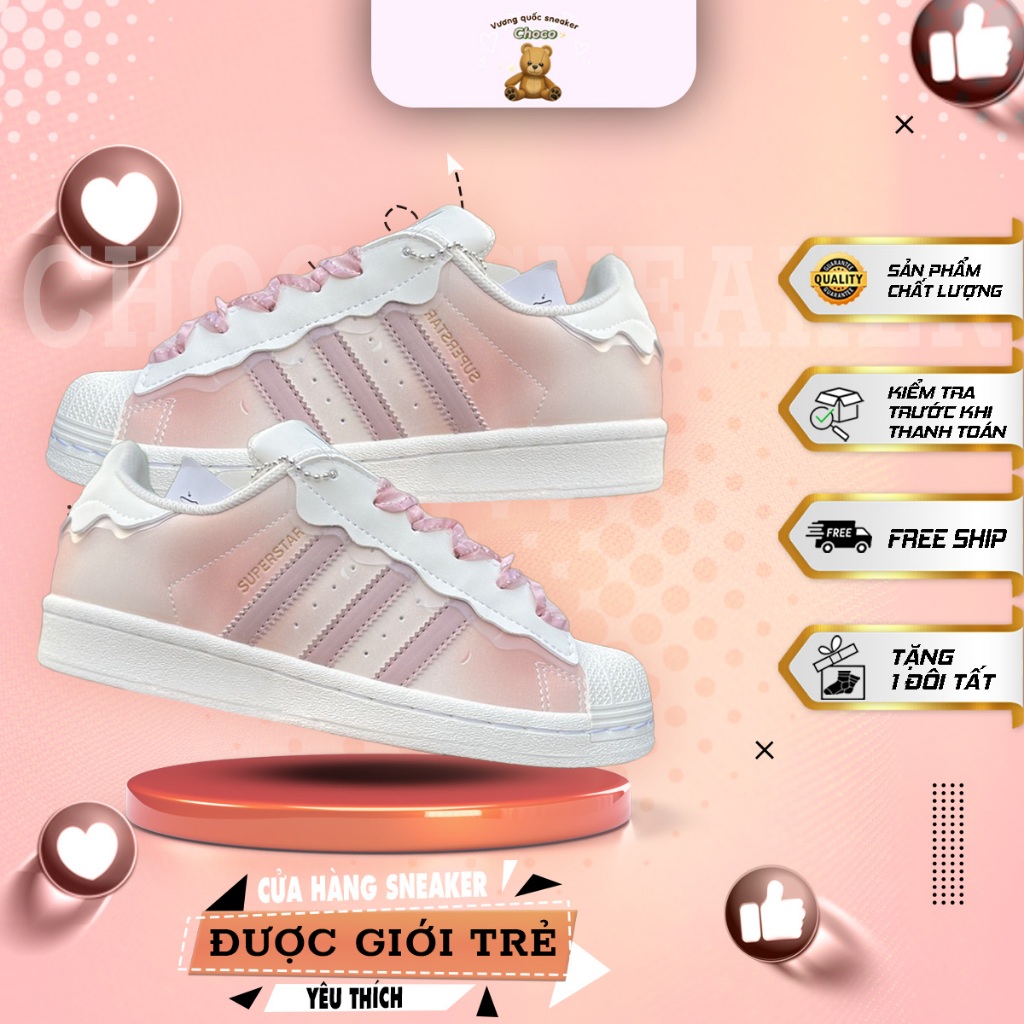 Giày Sneaker Adidas Sò Nơ Hồng, Giày Adidas Mũi Sò Full Box - Chocopi Sneakers