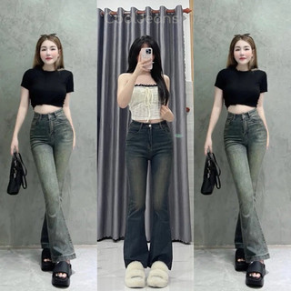 Quần jean nữ ống loe lưng cao dáng ôm skinny Minxy quần bò nữ cạp cao ống đứng loe ống nhẹ
