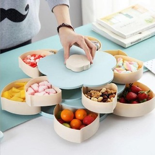 Khay mứt tết 2 tầng 10 cánh đựng bánh kẹo, hộp mứt tết xoay 360 độ