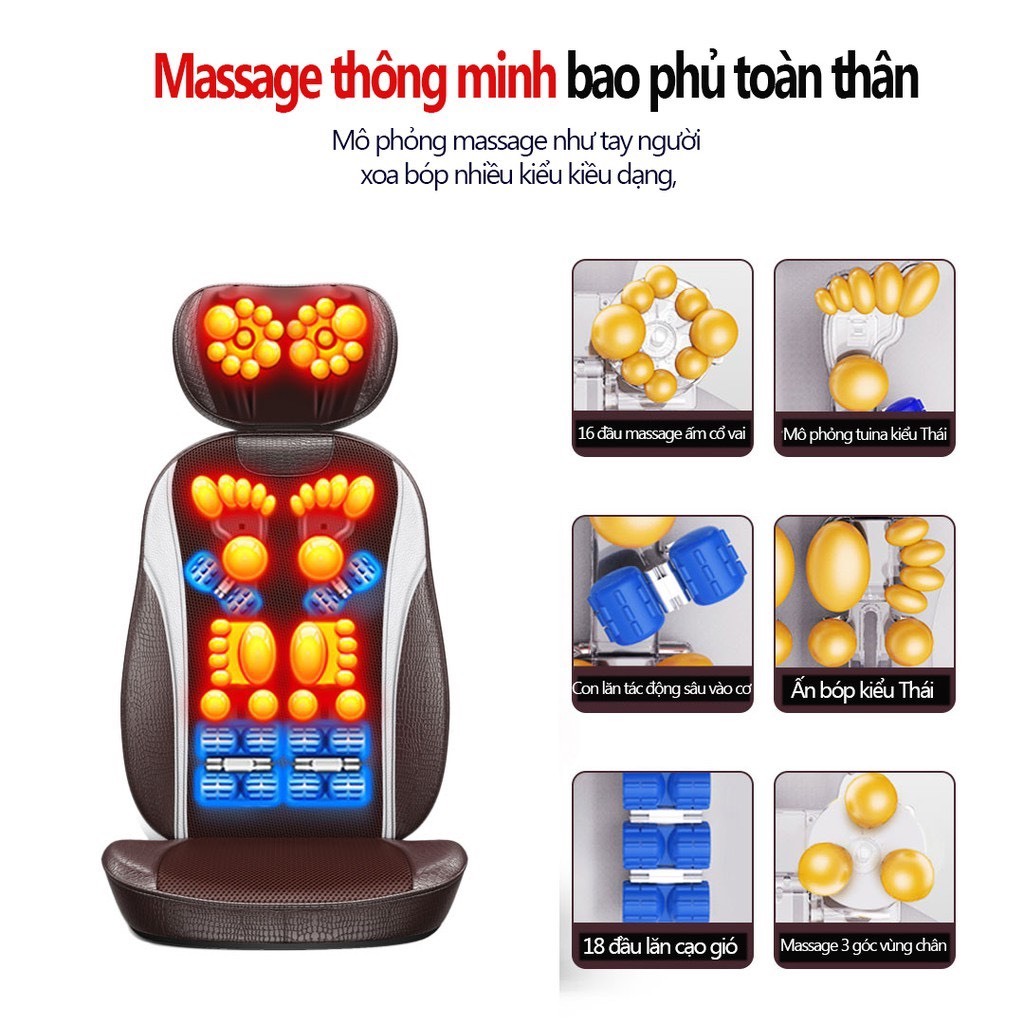 Ghế Massage Toàn Thân EMS - Thảm Matxa Toàn Thân Cổ, Vai, Gáy Kết Hợp Bi xoay và hồng ngoại