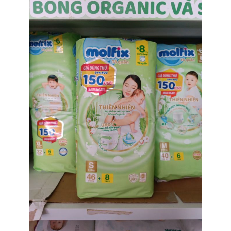 Bỉm Tã thiên nhiên Molfix Natural MỎNG, êm mềm, ngăn ngừa hăm tã  thấm hút nhanh S, M, L, XL, XXL. X