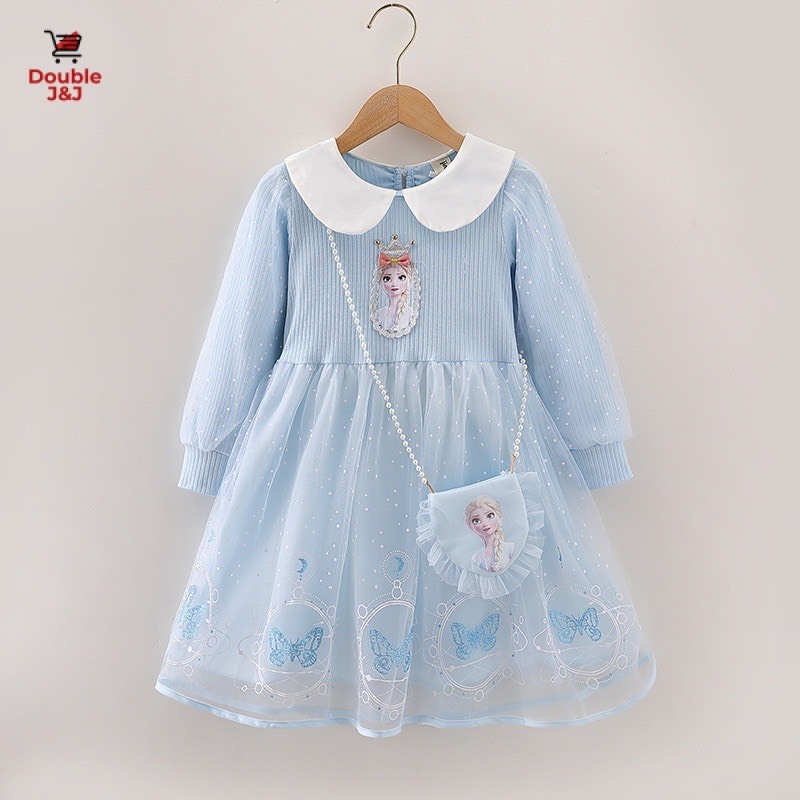 Váy voan elsa bé gái kèm túi 90-140