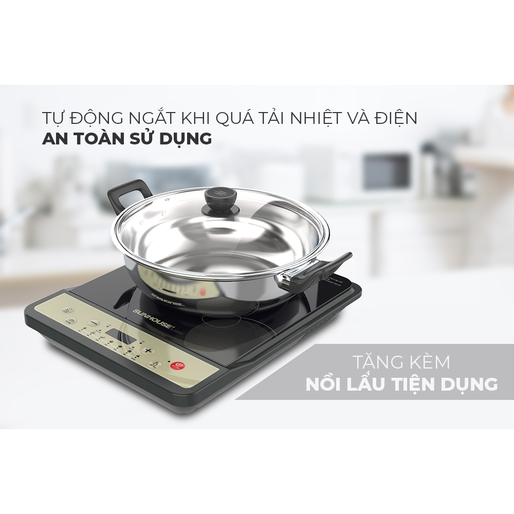 Bếp từ đơn Sunhouse SHD6158 | Công suất 1800W | Bảo hành chính hãng 12 tháng | Phím bấm điện