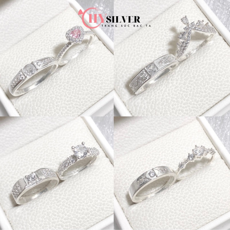 Nhẫn đôi bạc CHY SILVER đính đá ND03 bạc thật
