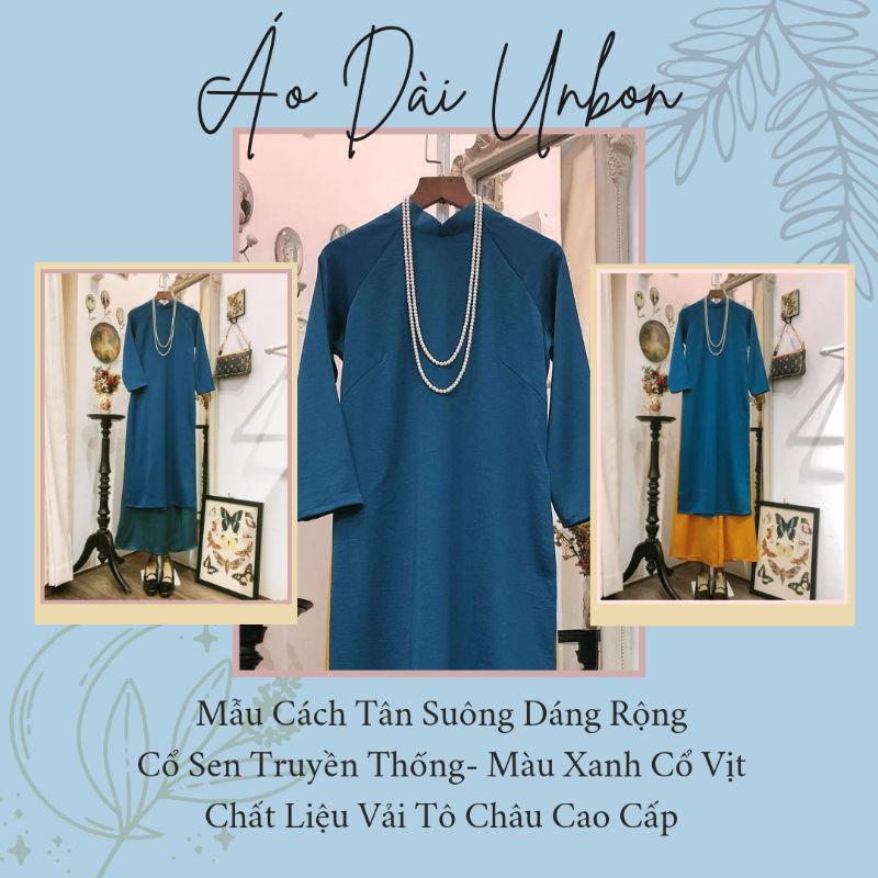 Áo dài,áo dài dáng suông cổ truyền thống màu xanh cổ vịt cách tân xưa  form rộng dài mặc chụp hình,tết đẹp