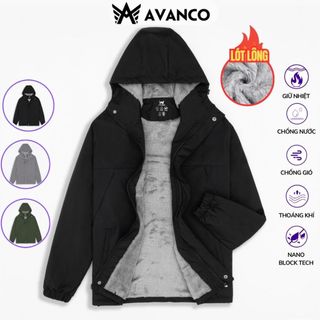 Áo khoác gió lót lông nam nữ mùa đông AVANCO cao cấp, form rộng unisex mũ liền, chống nước và giữ ấm hiệu quả - AVGL
