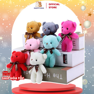 Móc khóa gấu bông,móc treo ba lô đính nơ dễ thương size 12cm, lông ngắn mềm mịn - Happy Hug