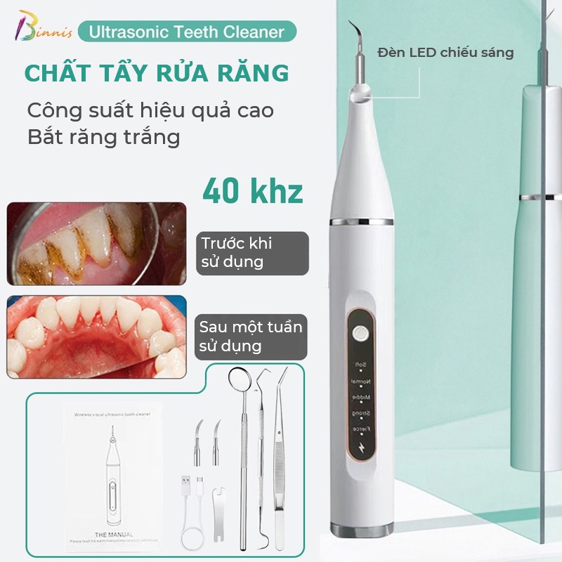 Máy lấy cao răng BINNIS loại bỏ vi khuẩn/vết ố trên răng/làm sạch răng nướu/kèm 2 đầu làm sạch thay thế tại nhà