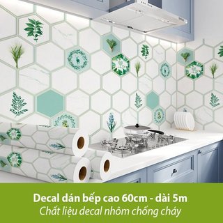 Decal dán nhà bếp tráng bạc chống cháy, sẵn keo dễ lau chùi dầu mỡ