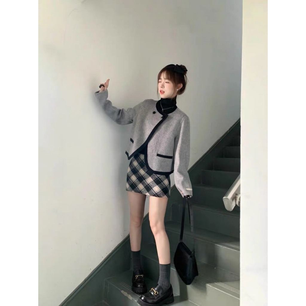 Chân váy dạ ép kẻ caro skirt dáng ngắn cạp cao QC full 3 màu YLY midi dáng dài kẻ caro cạp khoá retro HQ