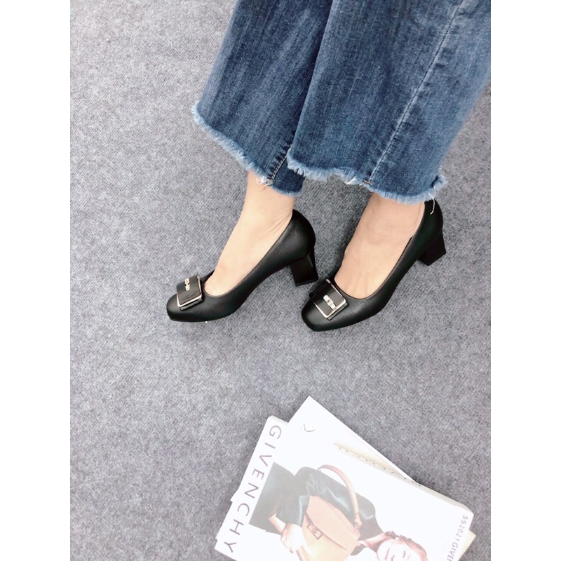 Giày cao gót 5 phân gót vuông kiểu dáng công sở da mềm đẹp Form rộng nên đi lùi size