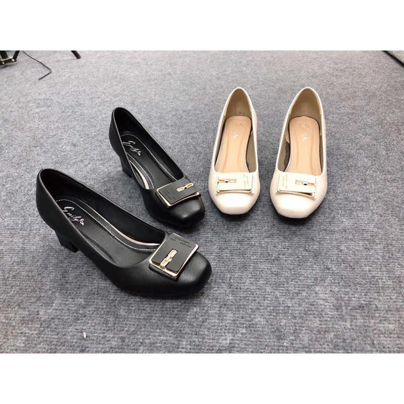 Giày cao gót 5 phân gót vuông kiểu dáng công sở da mềm đẹp Form rộng nên đi lùi size